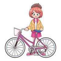 bella ragazza adolescente nel personaggio di anime bicicletta vettore