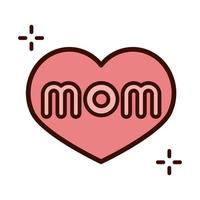 festa della mamma lettering mamma nel cuore amore linea e icona stile riempimento vettore