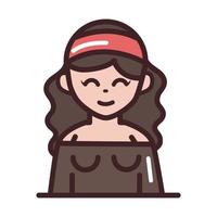avatar donna personaggio femminile ritratto linea di cartone animato e icona di stile di riempimento vettore