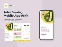 tavolo prenotazione mobile App ui kit Compreso come cartello in, cartello su, menù e riservato tavolo dettagli per di risposta sito web. vettore