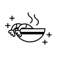 sushi menu orientale gamberetti caldi nella ciotola icona di stile di linea di cibo vettore