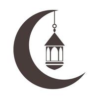 mezza luna con lanterna ramadan arabo islamico celebrazione silhouette icona di stile vettore