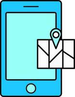 piatto stile smartphone con carta geografica blu e bianca icona. vettore