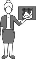 donna d'affari presentazione grafico icona nel grigio e bianca colore. vettore