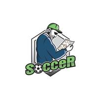 logo della squadra di calcio con design del personaggio manager vettore