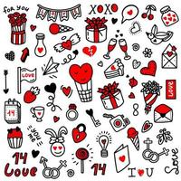 San Valentino amore doodles.vector illustrazione in stile doodle. design per San Valentino, matrimonio, biglietti di auguri vettore