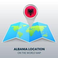 icona della posizione dell'albania sulla mappa del mondo, icona della puntina rotonda dell'albania vettore