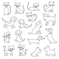 francobolli digitali di contorno nero di cani e gatti vettore