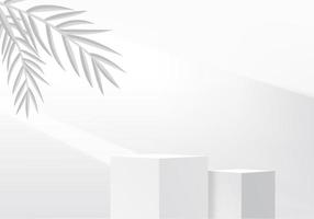 3d sfondo grigio esposizione del prodotto scena del podio con foglia geometrica piattaforma sfondo grigio vettore 3d rendering con podio per mostrare la vetrina del prodotto cosmetico su piedistallo bianco
