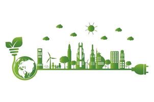 simbolo della terra con foglie verdi intorno all'ecologia città verdi aiutano il mondo con idee concettuali eco-compatibili vettore