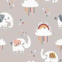 seamless pattern bambino con elefanti carini vettore