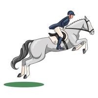 equitazione donna equitazione cavallo saltando in stile cartone animato vettore