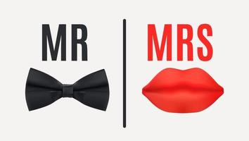 Mr e mrs firmano con farfallino nero e labbra rosse vettore