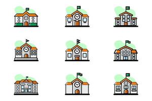 set di icone di design illustrazione vettoriale edificio scolastico