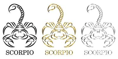linea logo vettoriale di uno scorpione è segno dello zodiaco scorpione ci sono tre colori nero oro argento