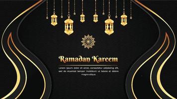 bellissimo sfondo realistico di ramadan kareem nero e oro con lanterne vettore