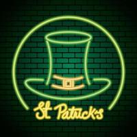 luce al neon del giorno di san patrizio con cappello da leprechaun vettore