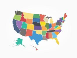 Mappa di design a colori piatto degli stati uniti d'america vettore