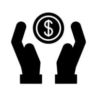 mani che sollevano l'icona di stile della siluetta della moneta vettore
