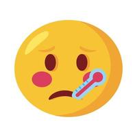 faccia emoji malata con icona di stile piatto classico termometro vettore