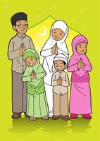 famiglia musulmana che celebra eid al fitr vettore