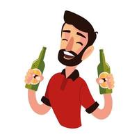 personaggio di uomo barbuto con bottiglie acclamazioni bere alcolici vettore
