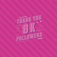 grazie 8k follower celebrazione biglietto di auguri per 8000 follower sociali vettore