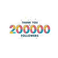 grazie 200000 follower celebrazione biglietto di auguri per 200k seguaci sociali vettore