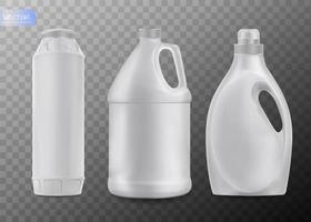 prodotti chimici domestici bottiglie di plastica vuote con manico vettore realistico isolato su sfondo trasparente detersivo liquido o sapone smacchiatore bucato candeggina bagno o detergente per wc