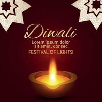 festival indiano di felice cartolina d'auguri di celebrazione di diwali con diwali diya creativo vettore