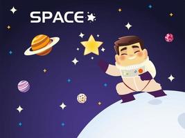 simpatico astronauta sullo spazio del fumetto della stella della luna e dei pianeti vettore