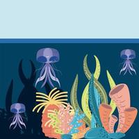 cartone animato di alghe di barriera corallina meduse mondo sottomarino vettore