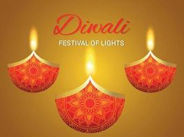 diwali festival of light celebrazione biglietto di auguri con illustrazione vettoriale di diwali diya