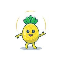 carino ananas ballando e sorridendo mascoot illustrazione vettoriale