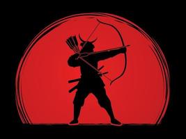 silhouette guerriero samurai arciere vettore