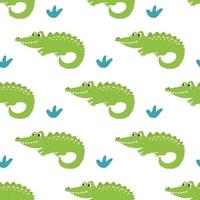 carino divertente coccodrillo verde su sfondo bianco vector seamless pattern decor per poster per bambini cartoline abbigliamento e interni