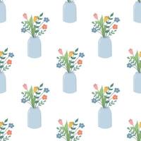 carino bellissimi fiori in un vaso di vetro vector seamless pattern in uno stile piatto su uno sfondo bianco carta da parati decorativa floreale