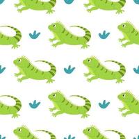 simpatica iguana divertente su uno sfondo bianco vector seamless pattern in cartoon flat style decor per poster per bambini cartoline abbigliamento e interni