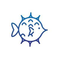 pesce globefish animale vita marina linea spessa blu vettore