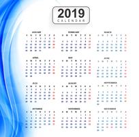 Calendario 2019 Modello con sfondo di onda vettore