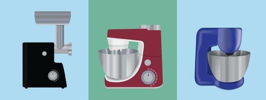 set di elettrodomestici da cucina. mixer elettrico, tritacarne e robot da cucina vettore