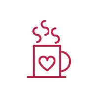 felice giorno di san valentino tazza di caffè caldo cuore amore linea rossa design vettore