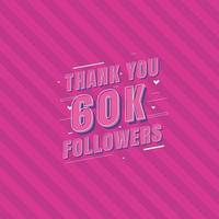 grazie 60k follower celebrazione biglietto di auguri per 60000 follower sociali vettore