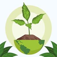 salva il poster ambientale mondiale con il pianeta terra e la pianta vettore