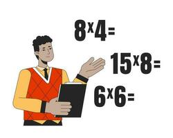 africano americano insegnante insegnamento matematica piatto linea colore vettore carattere. modificabile schema metà corpo uomo mostrare matematica esercizi su bianca. formazione scolastica semplice cartone animato individuare illustrazione per ragnatela grafico design