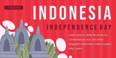 indonesiano indipendenza giorno 17 agosto bandiera con rosso sfondo e tempio vettore illustrazione