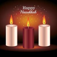 felice celebrazione di hanukkah card con scritte e candele vettore