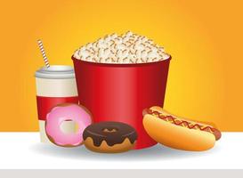 deliziose icone pop corn e fast food vettore