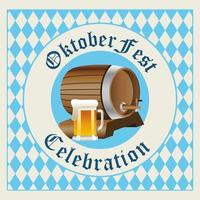 felice celebrazione oktoberfest barile con timbro sigillo barattolo di birra vettore