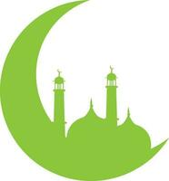 silhouette di moschea su Luna nel verde colore. vettore